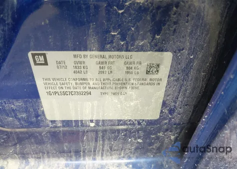 2012 Chevrolet Cruze 1Lt z USA, uszkodzony, nr VIN 1G1PL5SC7C7392294